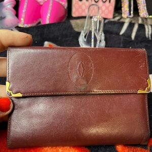 Cartier Paris EUC Vintage Bordeaux Leather Unisex Bifold Wallet